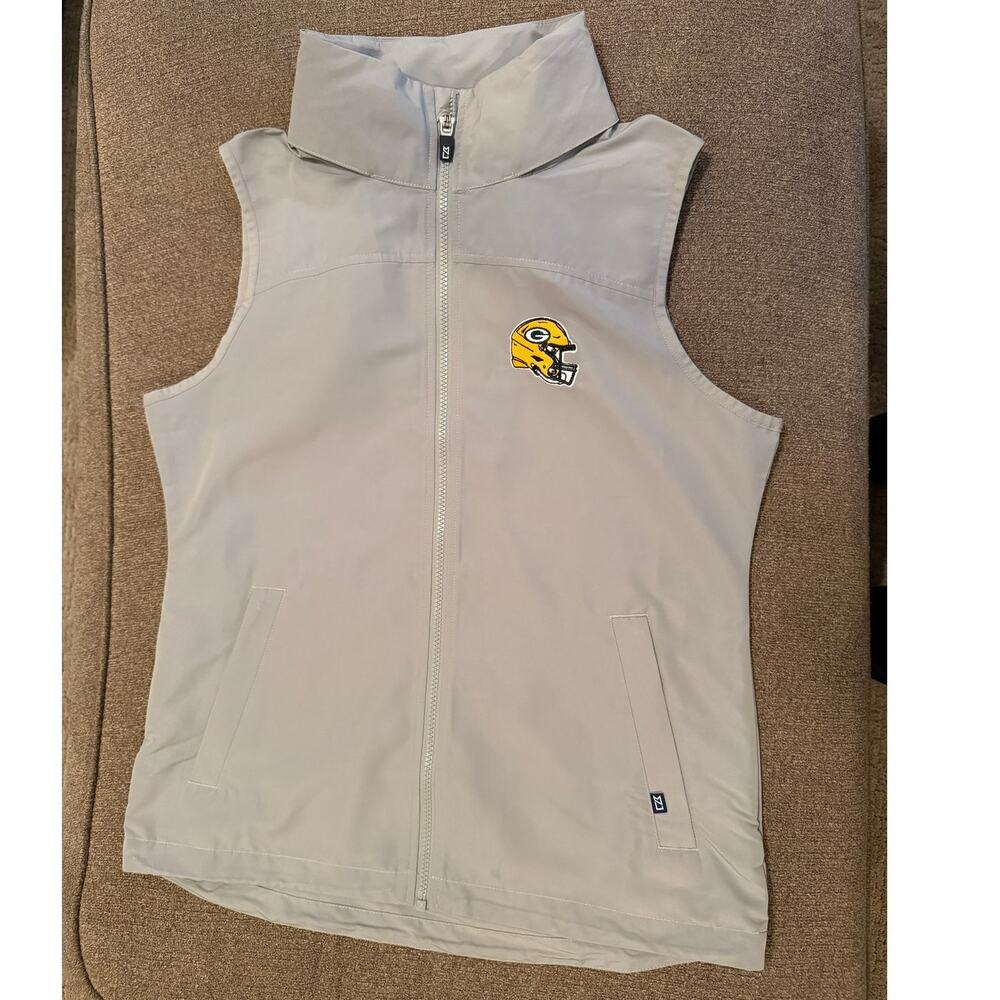 Green Bay Packers helmet Cutter & Buck Charter Eco Mens Full Zip Vest-Small-NWT